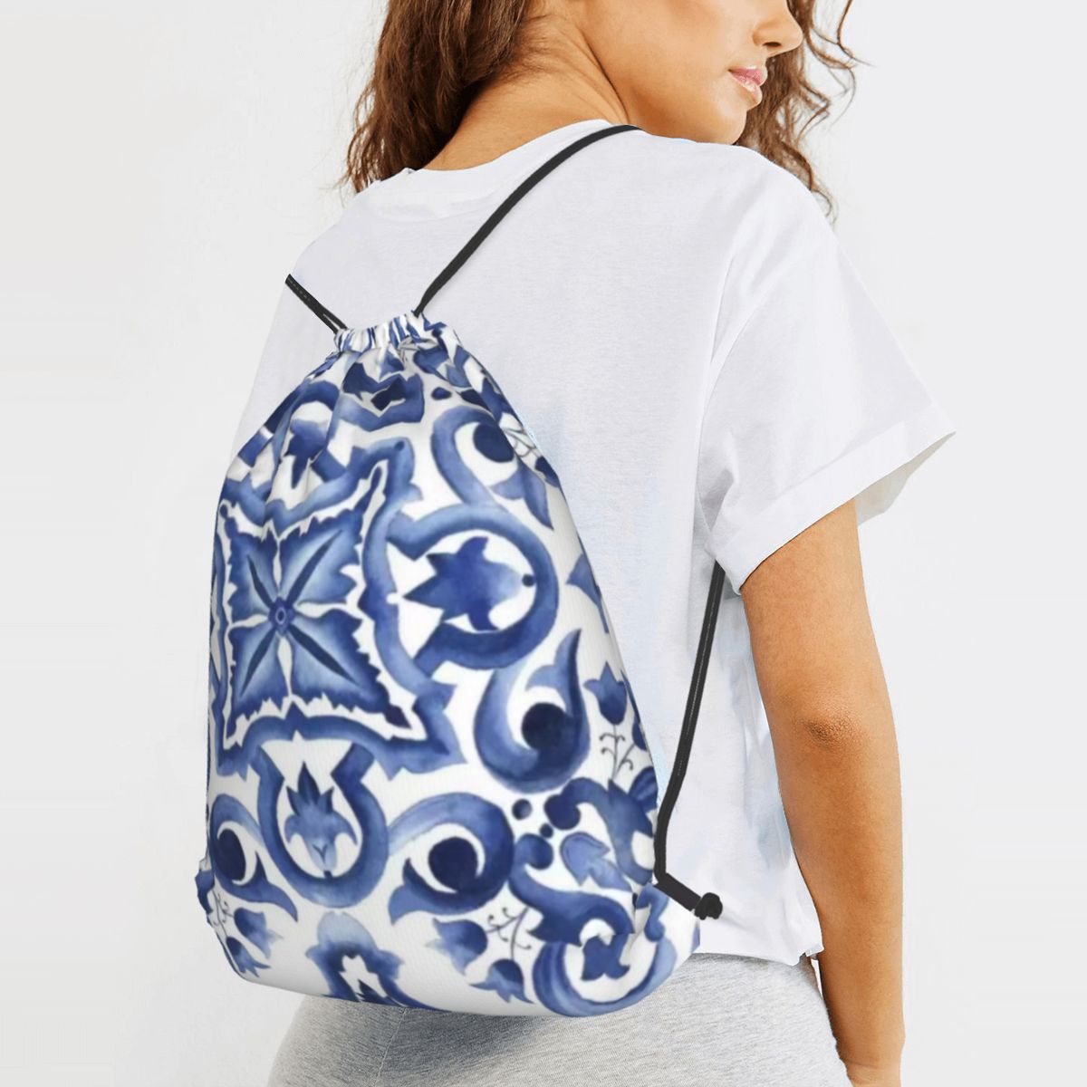 Blue Ornate Floral Mediterrane - огляд і ціна Tile Bag Drawstring