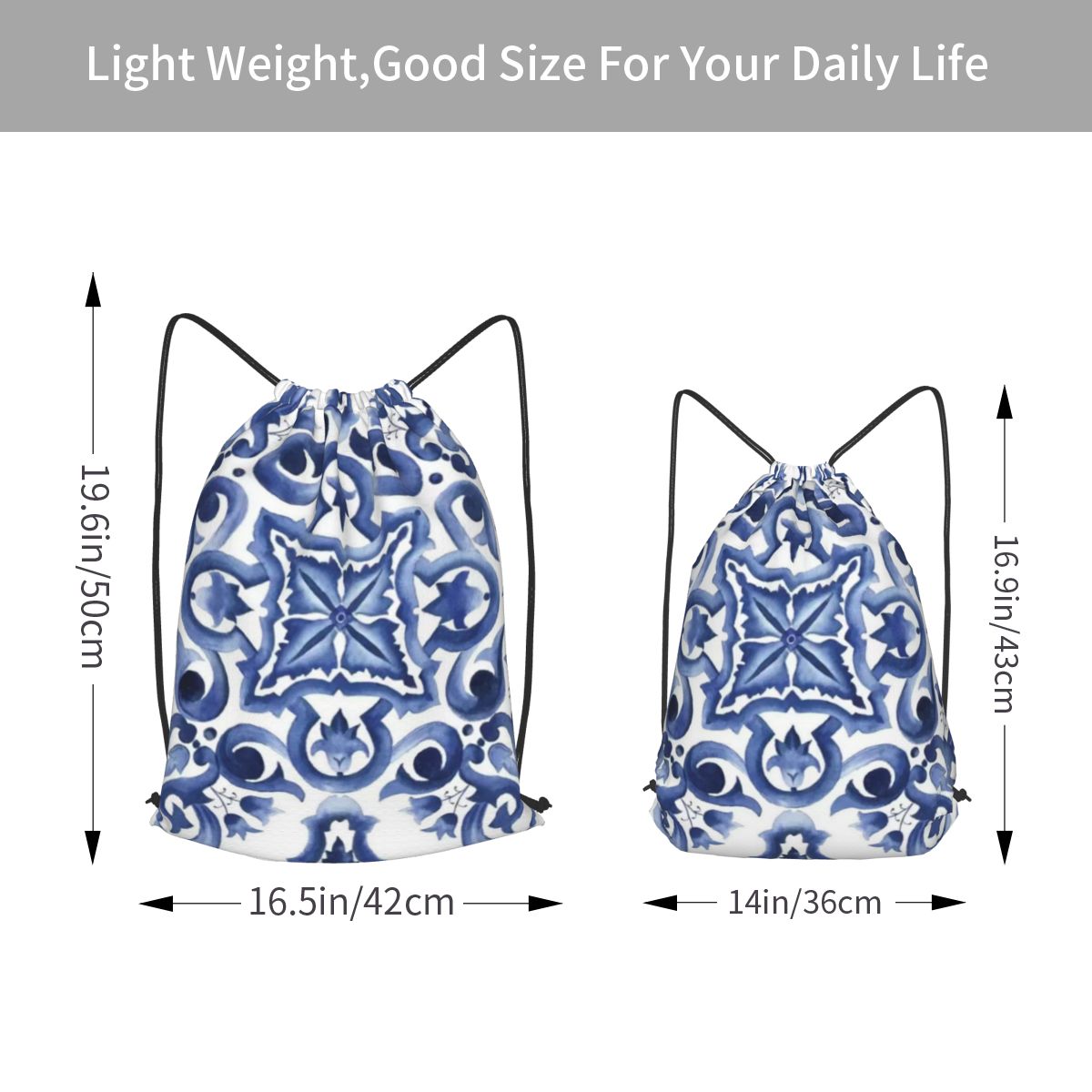 Blue Ornate Floral Mediterrane - огляд і ціна Tile Bag Drawstring
