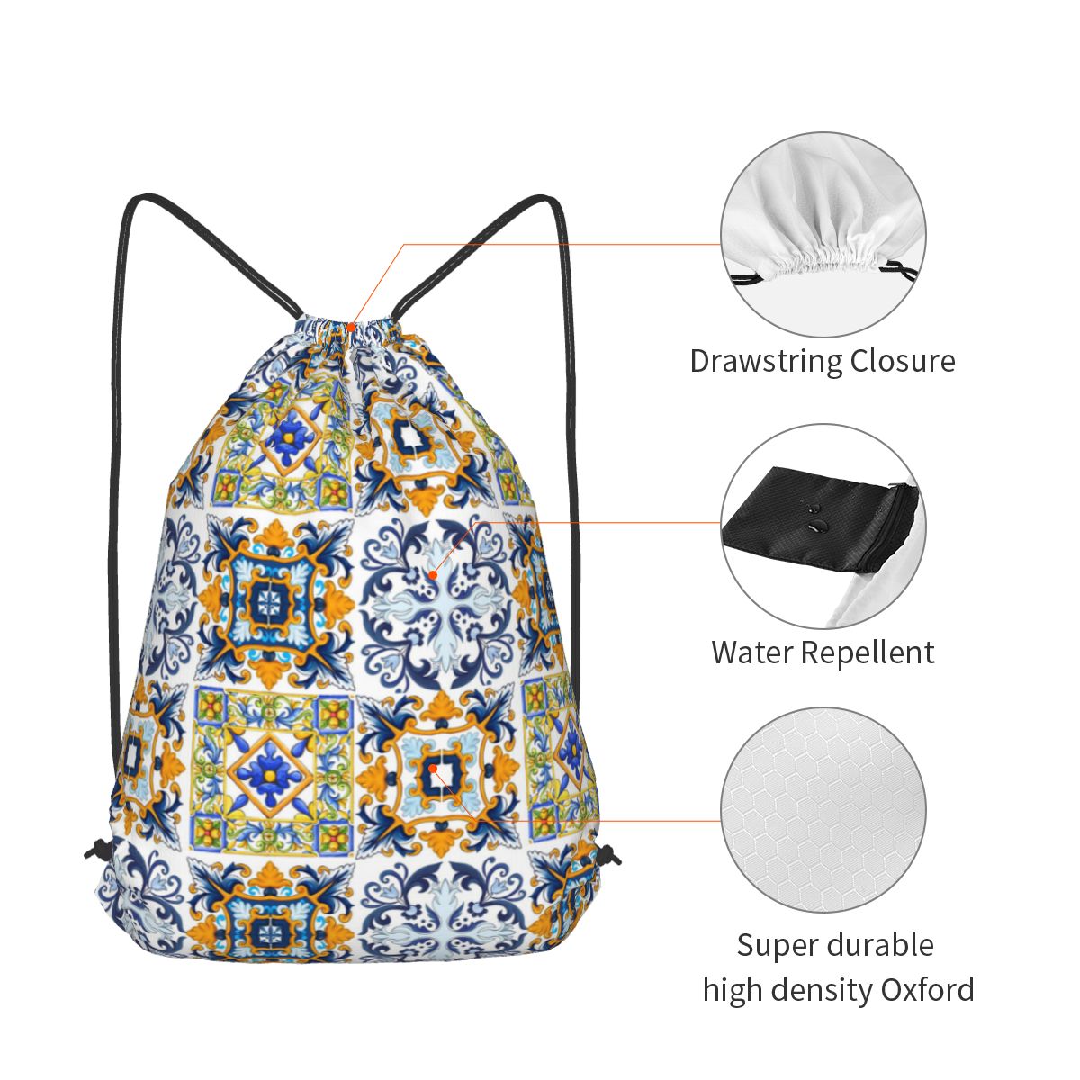 Copy Of Sicilian Tiles,mediter - огляд і ціна Tile Bag Drawstring