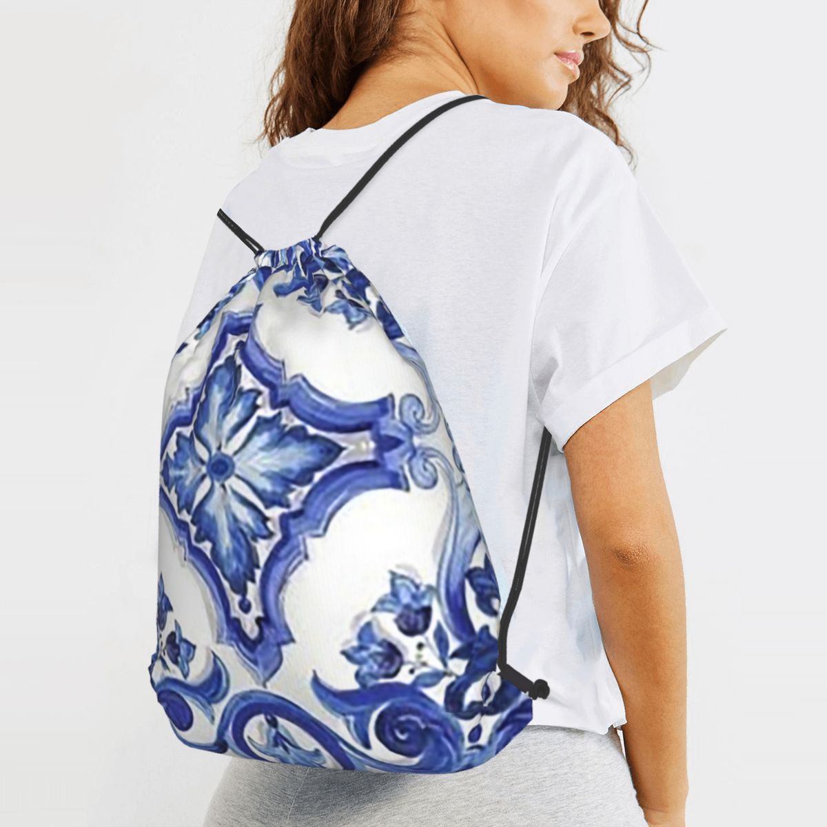 Blue Ornate Floral Mediterrane - огляд і ціна Tile Bag Drawstring