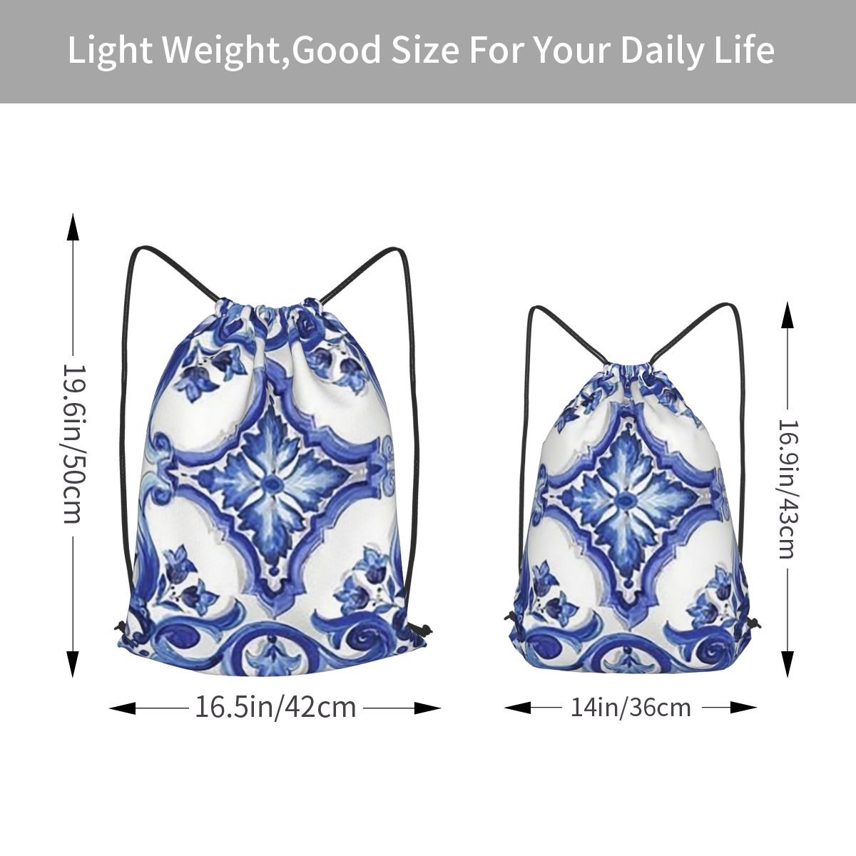 Blue Ornate Floral Mediterrane - огляд і ціна Tile Bag Drawstring