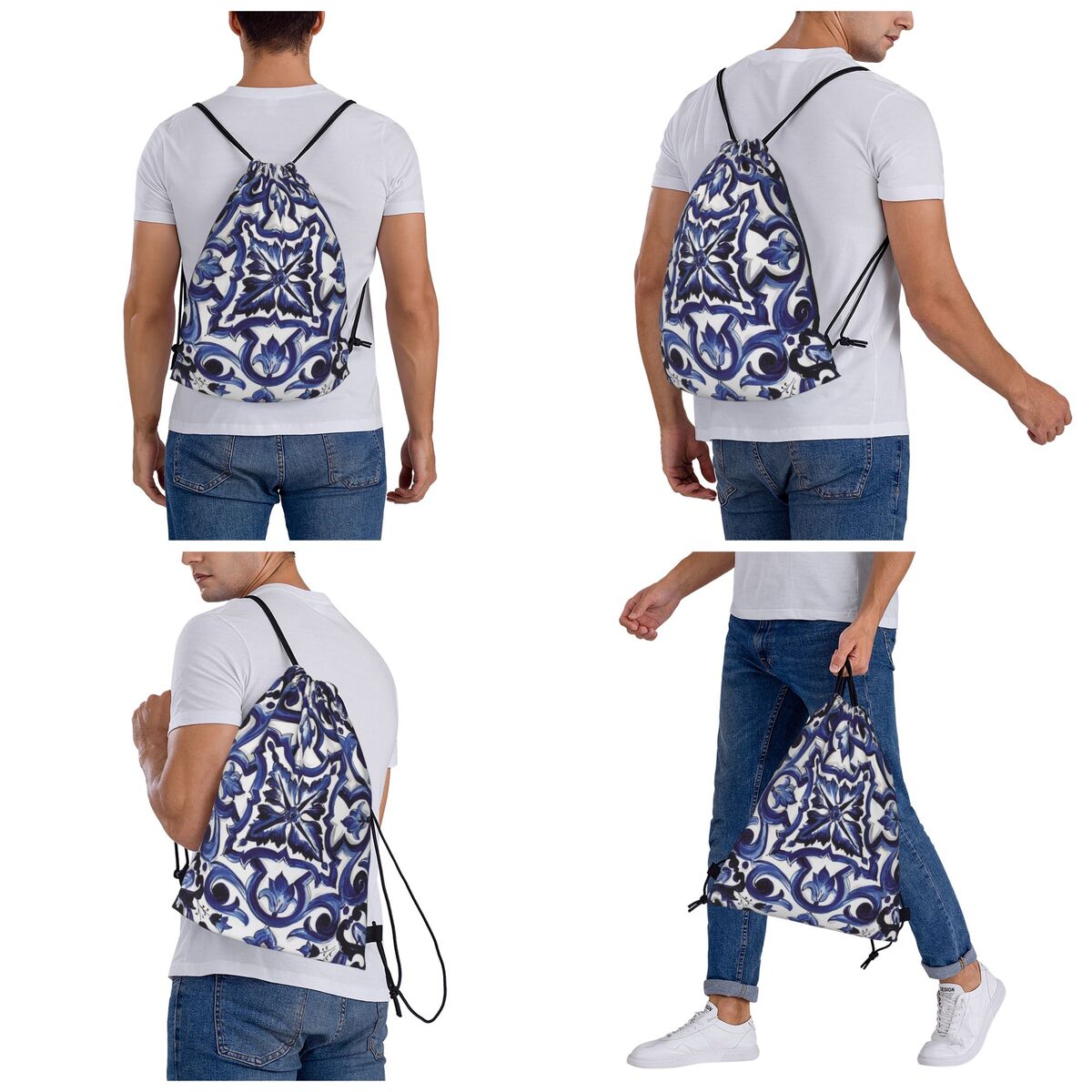 Blue Ornate Floral Mediterrane - огляд і ціна Tile Bag Drawstring