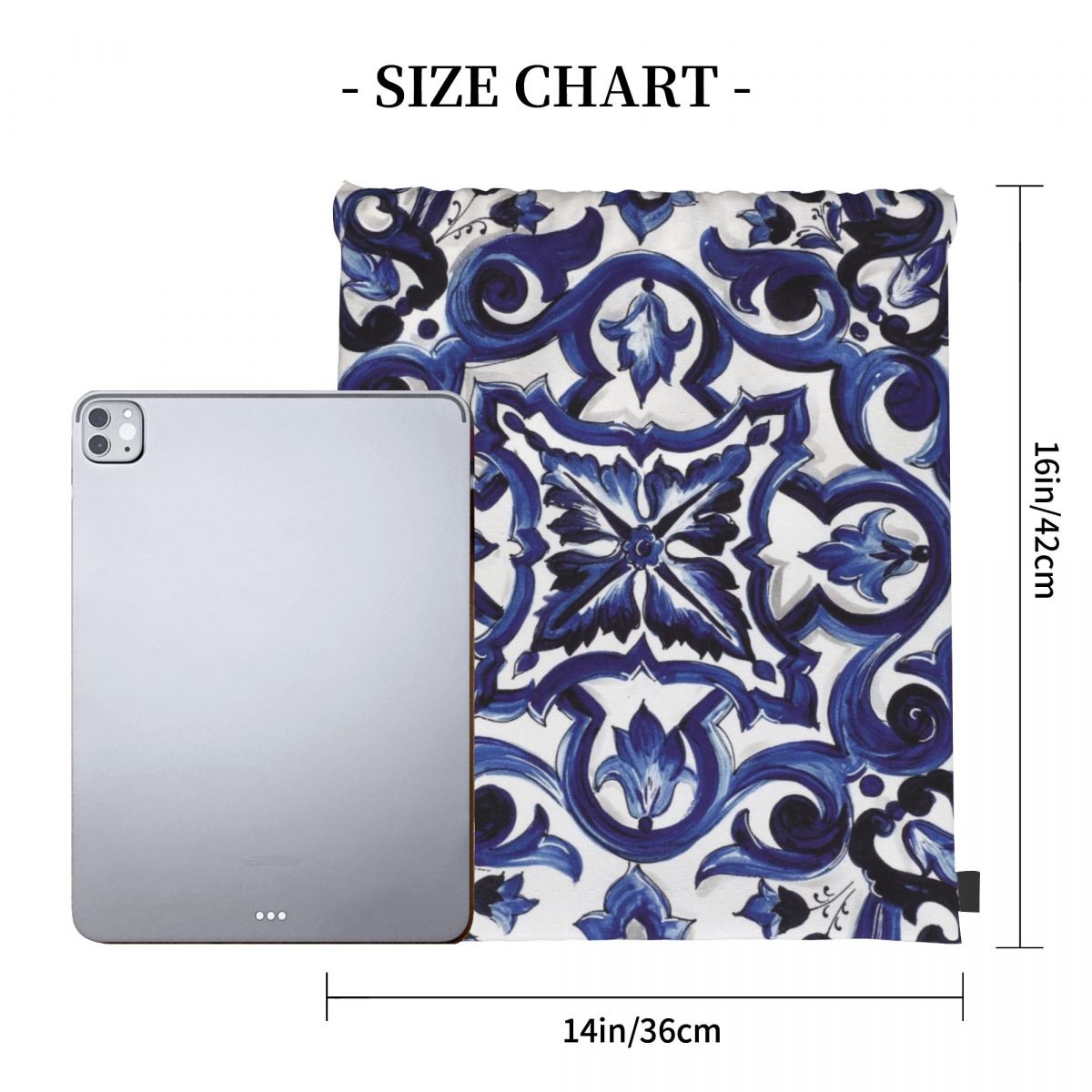 Blue Ornate Floral Mediterrane - огляд і ціна Tile Bag Drawstring