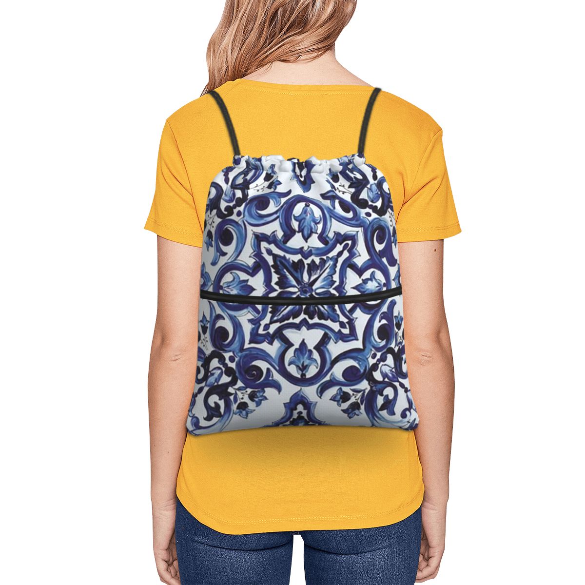 Blue Ornate Floral Mediterrane - огляд і ціна Tile Bag Drawstring