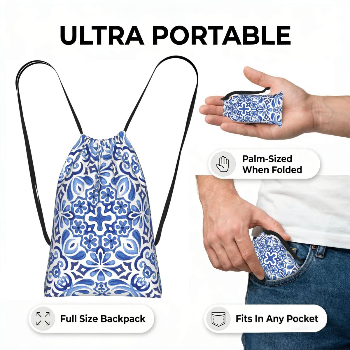 Mediterranean Mosaic Tiles Azu - огляд і ціна Tile Bag Drawstring