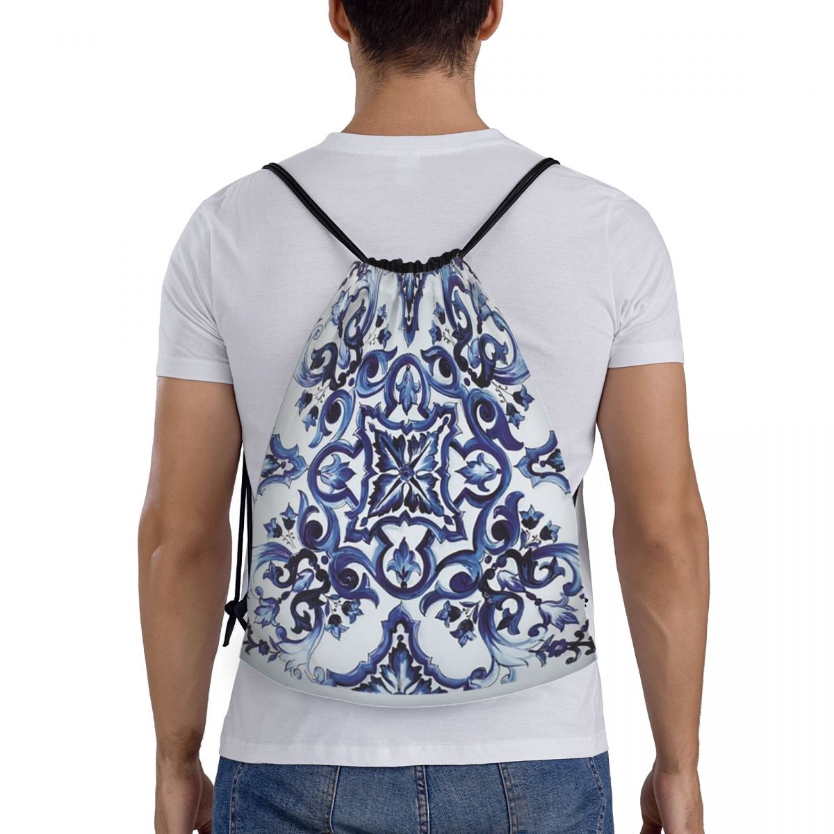 Blue Ornate Floral Mediterrane - огляд і ціна Tile Bag Drawstring