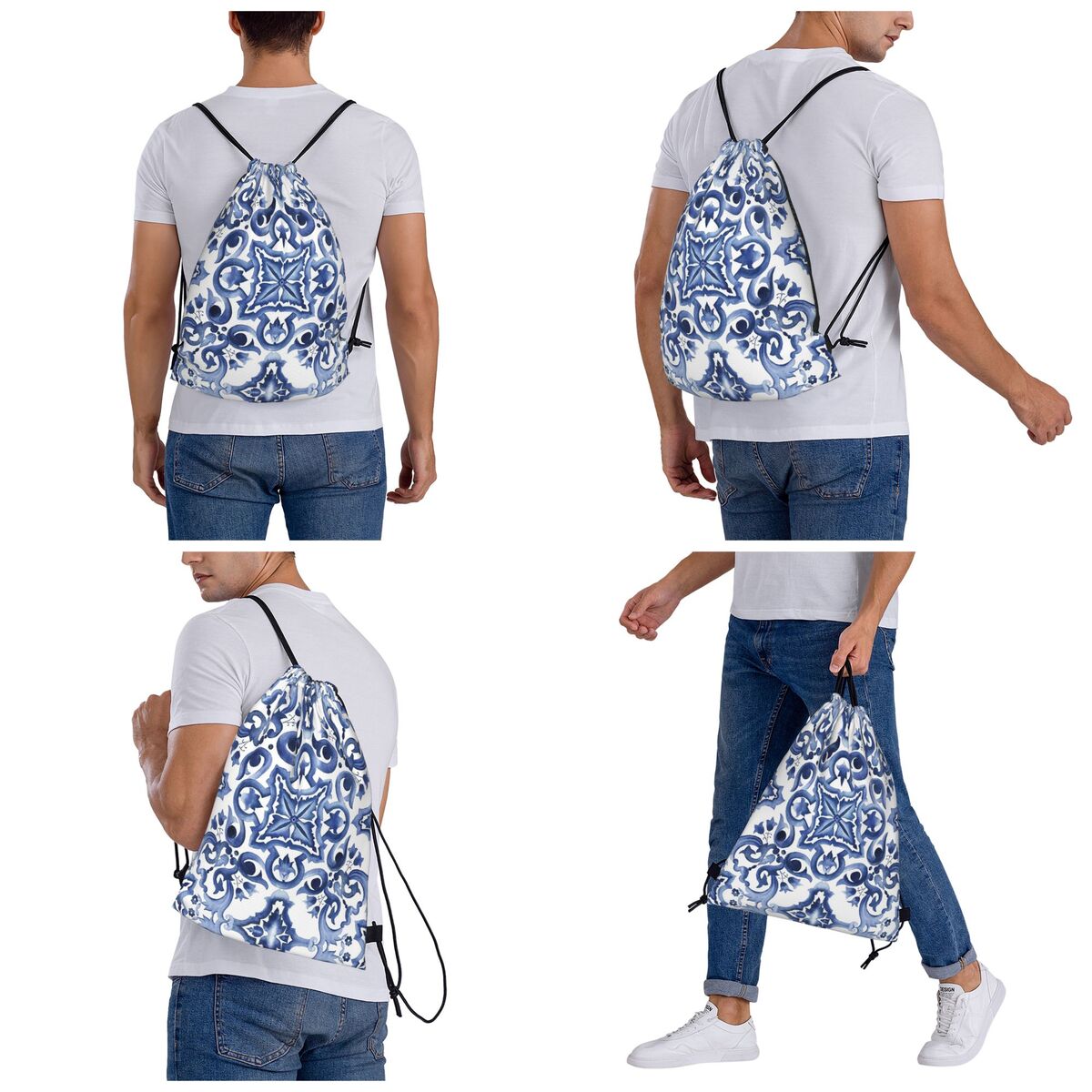Blue Ornate Floral Mediterrane - огляд і ціна Tile Bag Drawstring