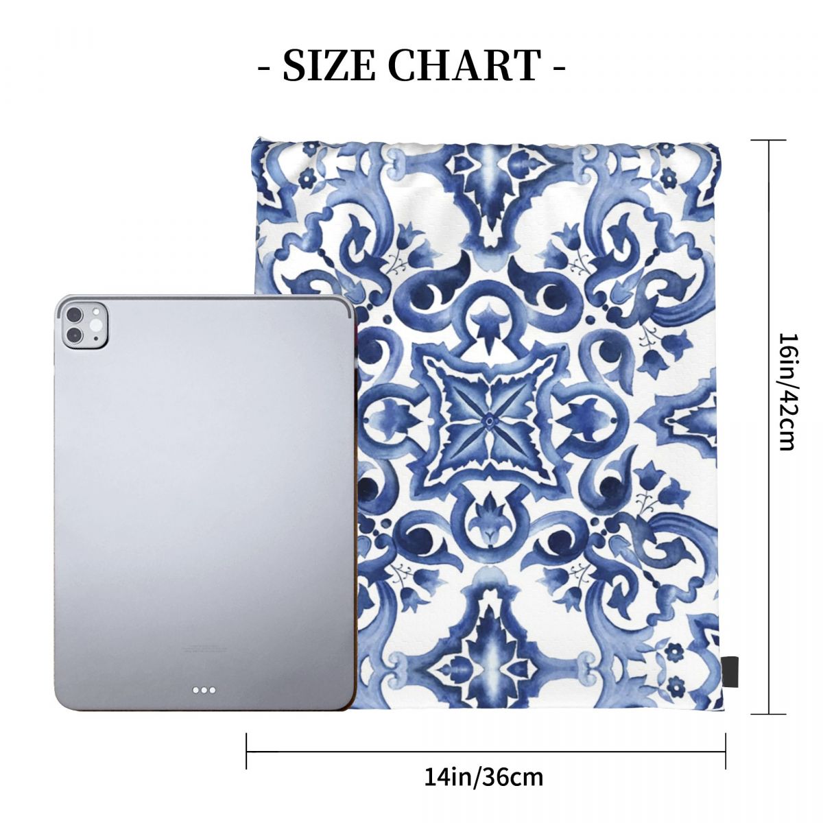 Blue Ornate Floral Mediterrane - огляд і ціна Tile Bag Drawstring