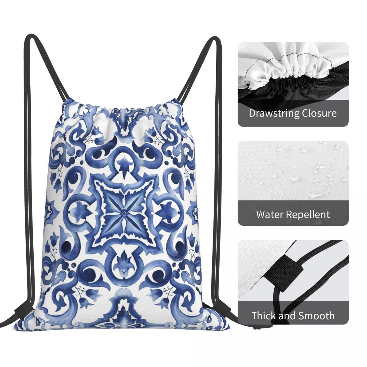 Blue Ornate Floral Mediterrane - огляд і ціна Tile Bag Drawstring