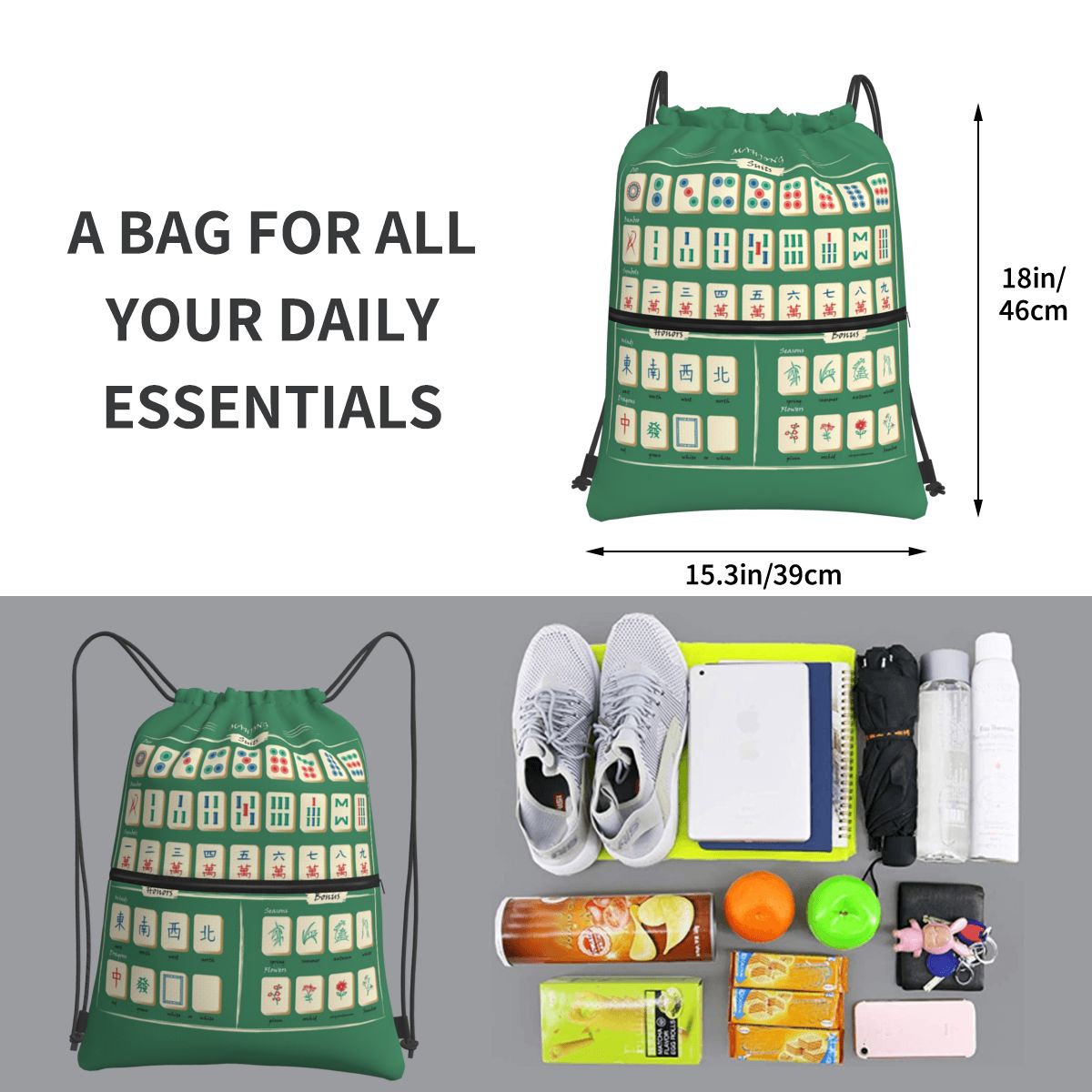 Mahjong Tile Pattern Backpacks - огляд і ціна Tile Bag Drawstring