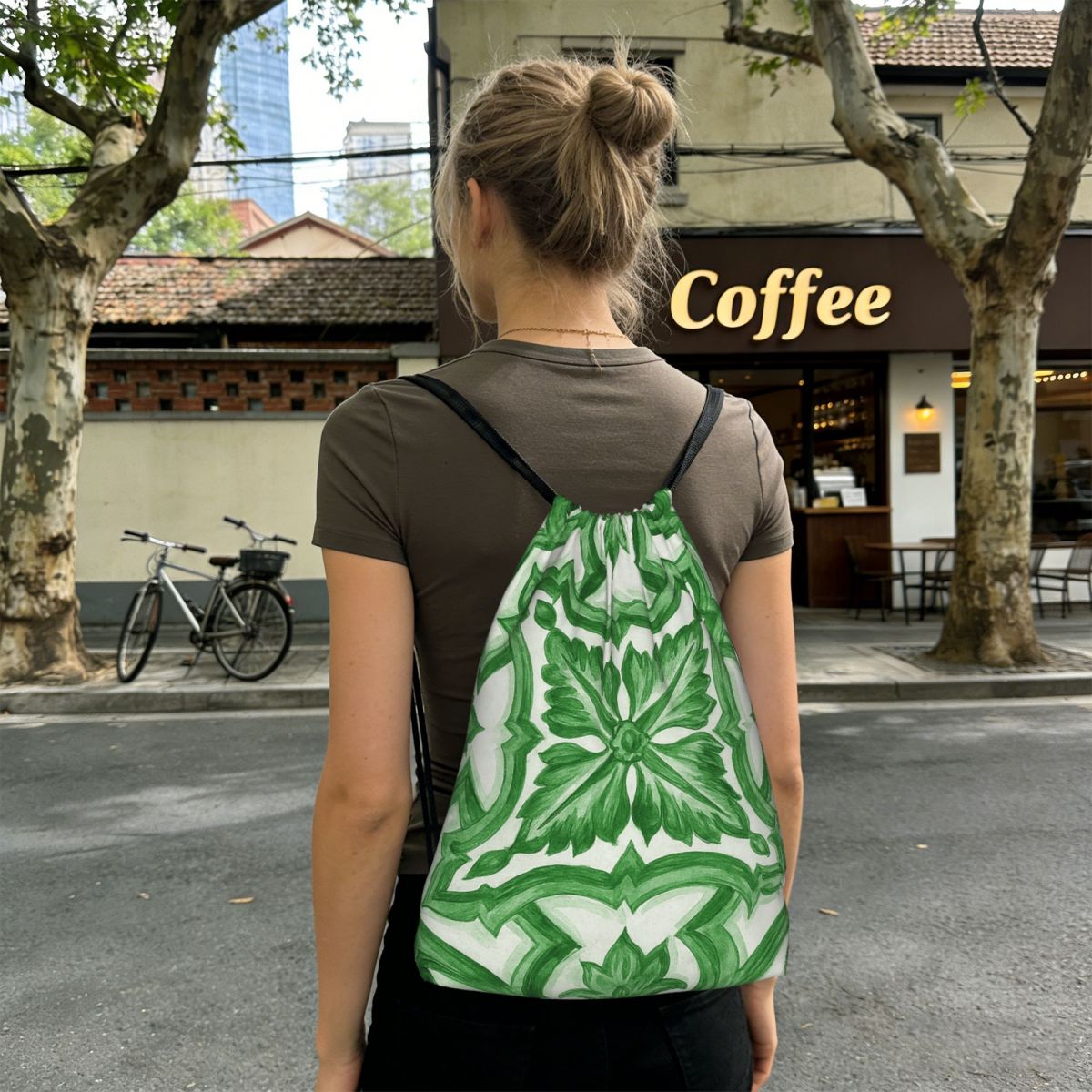 Green Ornate Floral Mediterran - огляд і ціна Tile Bag Drawstring