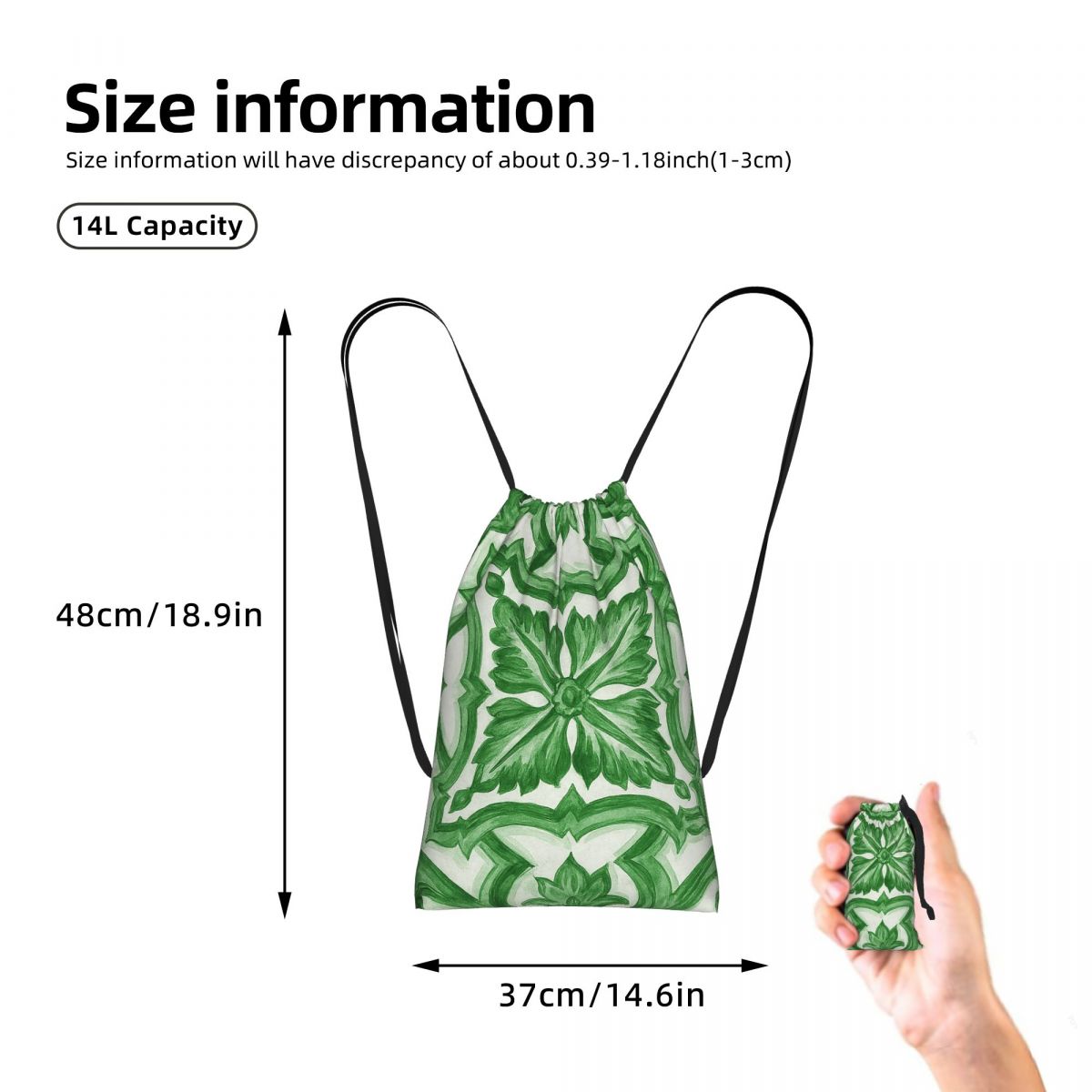 Green Ornate Floral Mediterran - огляд і ціна Tile Bag Drawstring