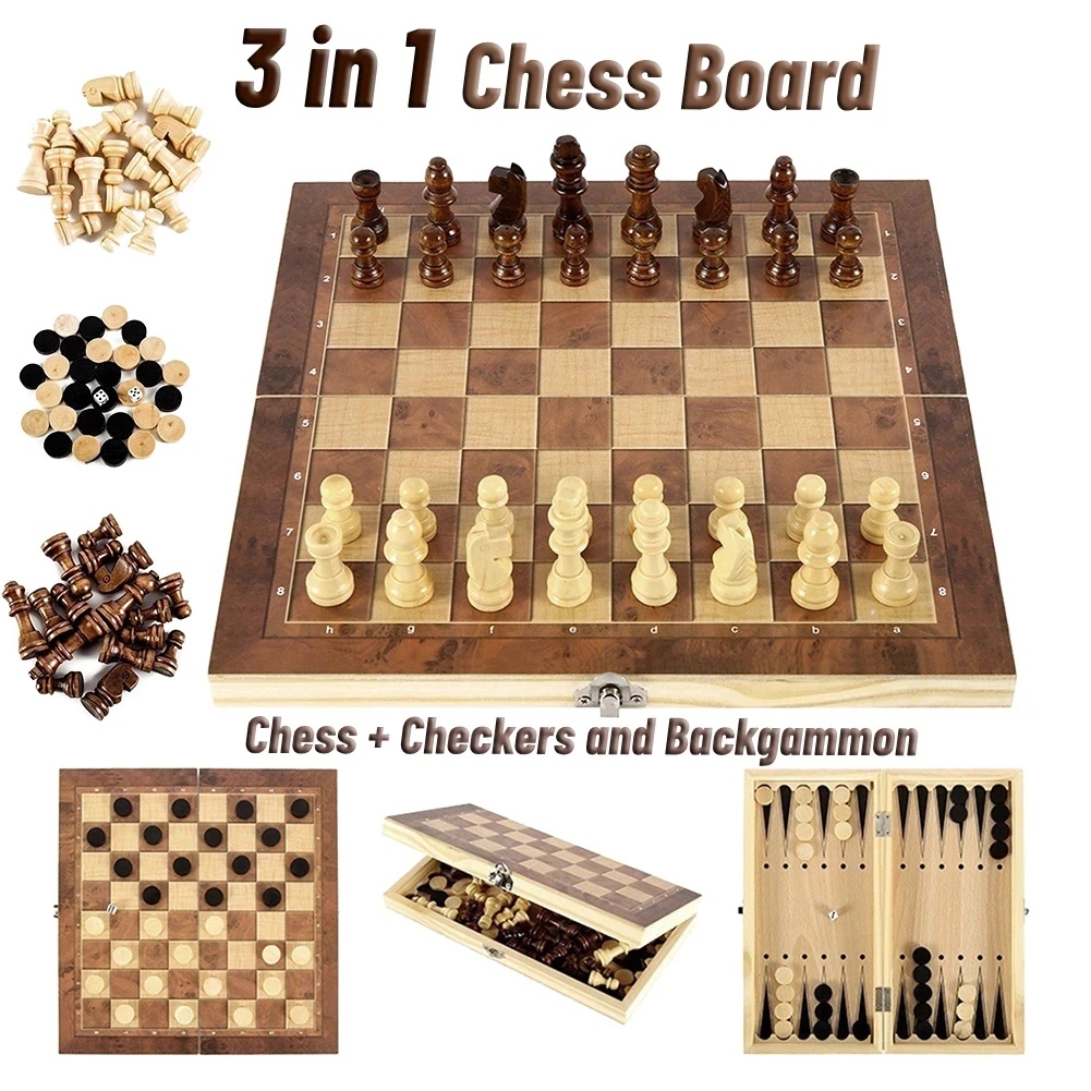 3 in 1 Wooden Checkers Backgam - огляд і ціна Board Game Harvest